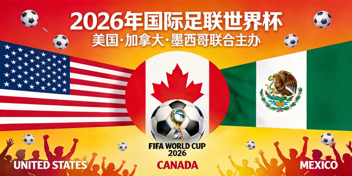2026年国际足联世界杯官方宣传横幅 - 美国、加拿大、墨西哥三国联合主办盛况